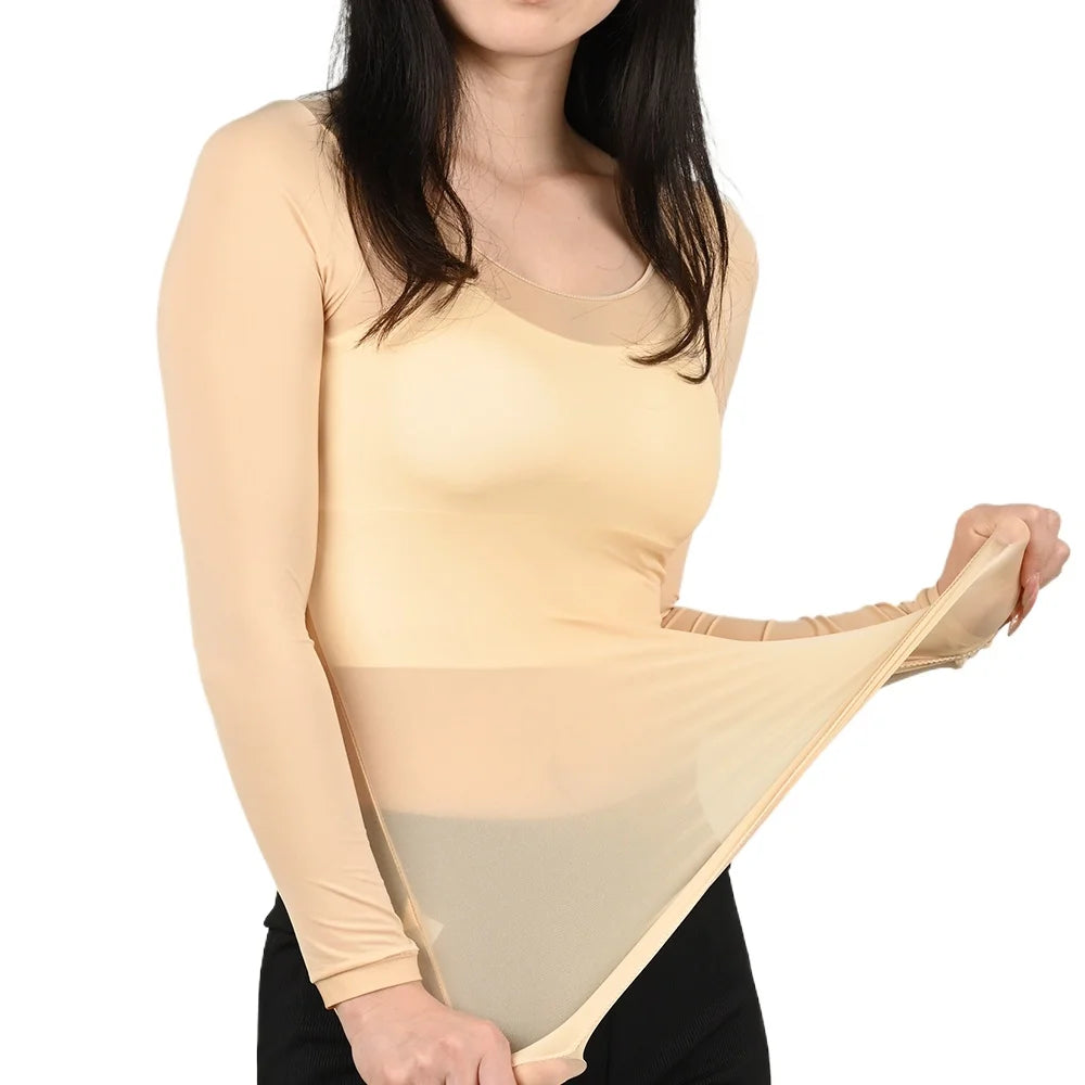Women's Thermal Underwear Bottoming Shirt  Autumn Winter Ladies Thin Thermal Skin Top Pullover Elastic Long-sleeved T-shirt L-XL