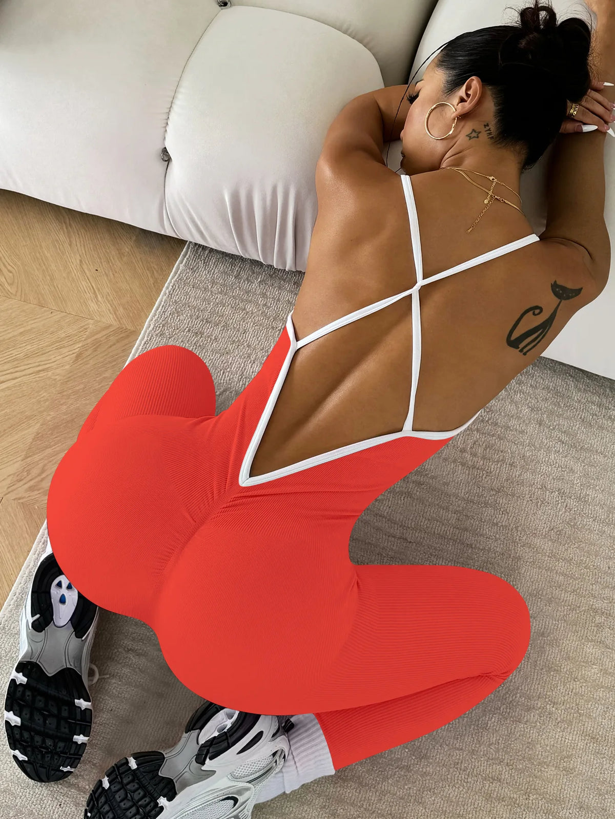 Contrasting Woman's Yoga Clothes Suspender Yoga Women's Jumpsuit Sleeveless Threaded Tights Slim Women's One-piece Yoga Clothes