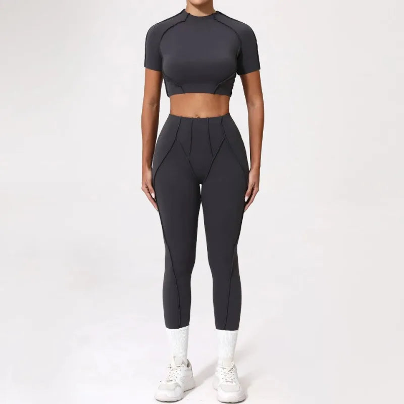 Seamless Yoga Sets Sports Fitness Hip-lifting High Waist Pleated Pants Long-sleeved Suits Workout Gym Leggings Sets for Women