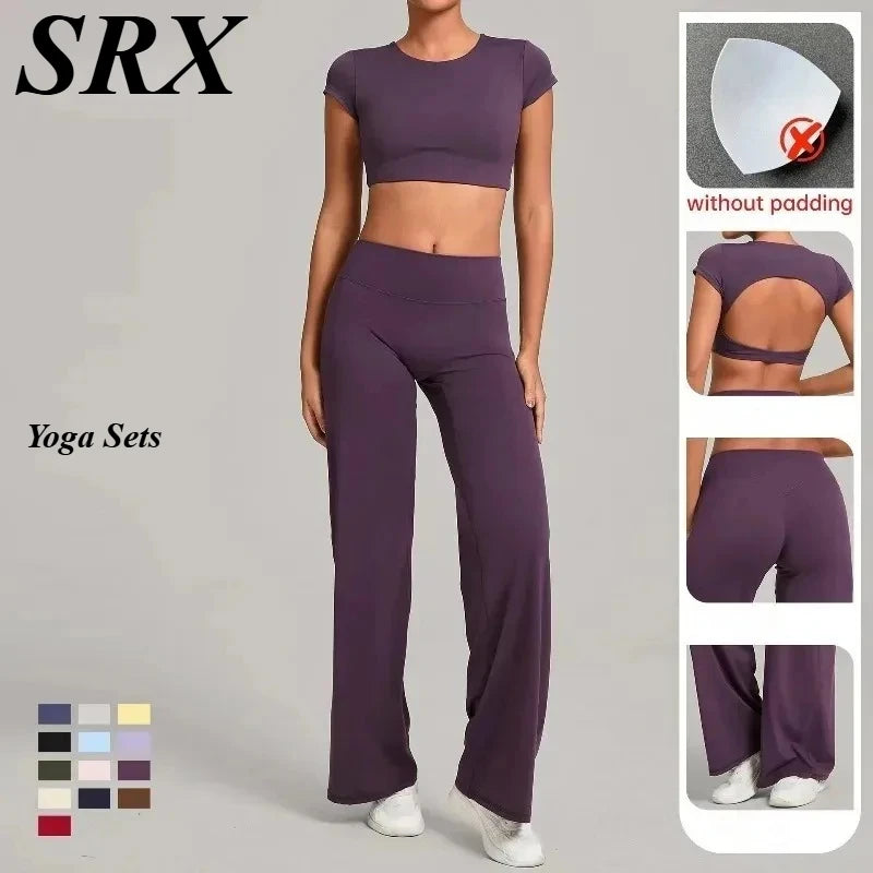 Women's Seamless Yoga Sets Sports Fitness Short-sleeved Loose Hip-lifting Pants Tracksuits Workout Gym Training Slim Fit Sets