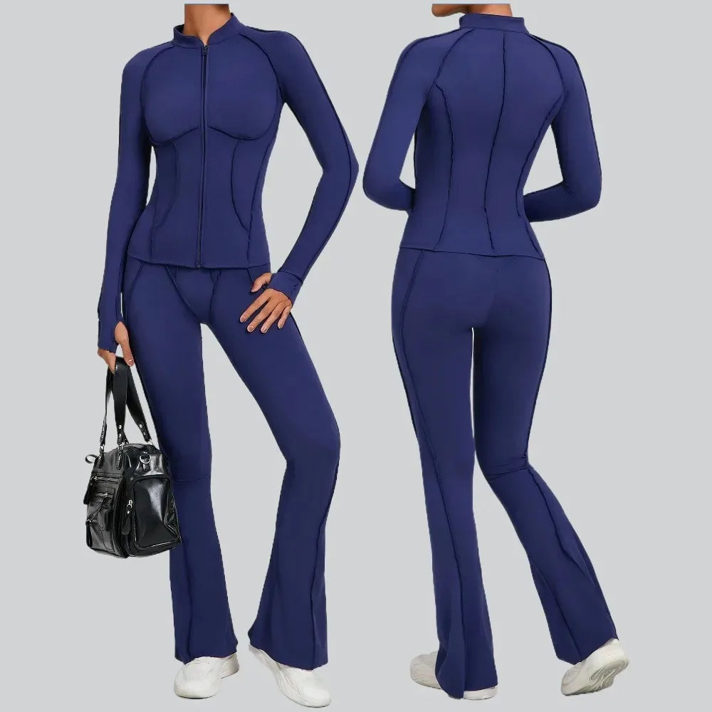 New Gym Yoga Outfit for Women Zipper Long Sleeve Fitness Suit Daily Casual Running Fitness Sportswear Two-Piece Sets Coat+Pants