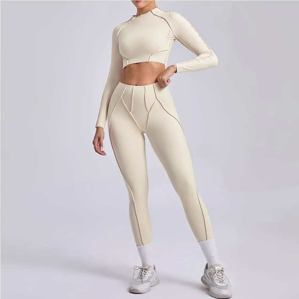 Yoga Set 2 Pieces Workout Tracksuits Gym Clothes Sportswear Yoga Suits For Women Fitness Set Sports Long Sleeved Gym Leggings