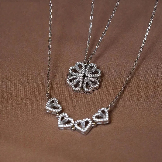 1pc Heart Shaped Four Leaf Clover Pendant Necklace Jewelry Zircon Women Love Clavicle Chain Gifts Openable ChokerJewelry