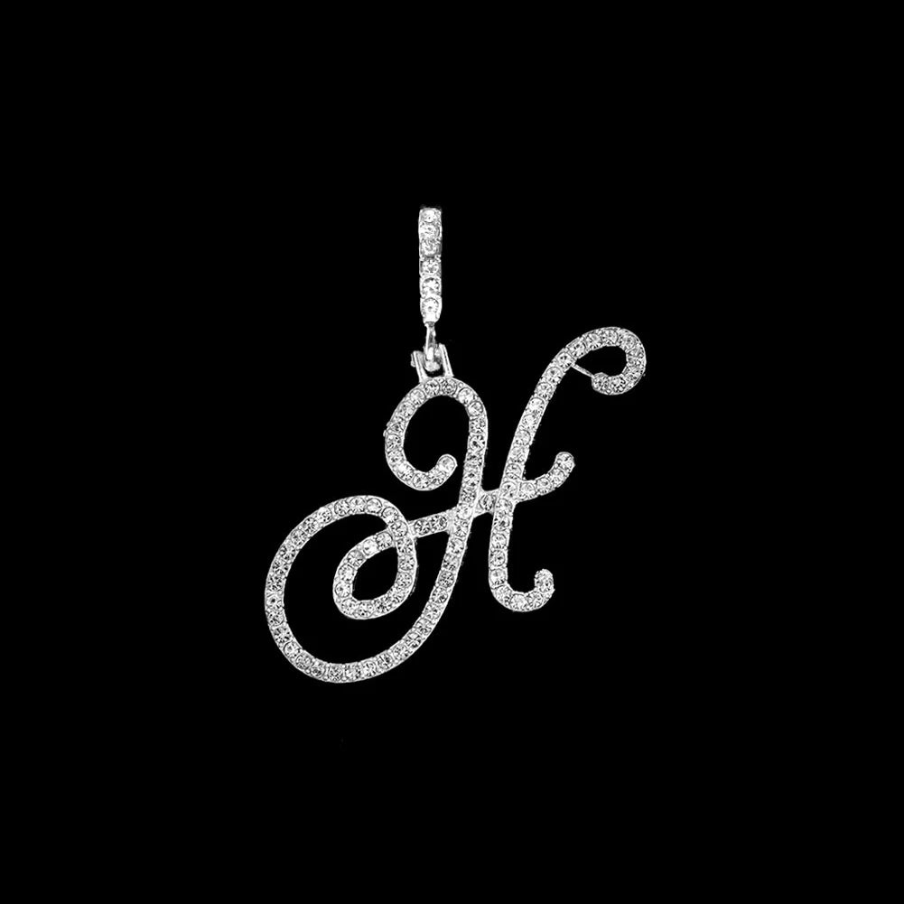 Fashion 26 Cursive Initial Letter Zircon Pendant Necklace For Women Shiny Crystal Alphabet Rope Chain Necklace Hip Hop Jewelry