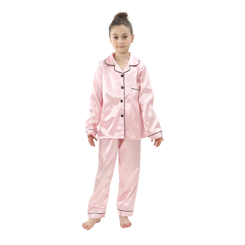 teenager loungewear children home clothing kids pajamas set girls silk satin pijama boys sleepwear baby nightgowns for 3-13Y