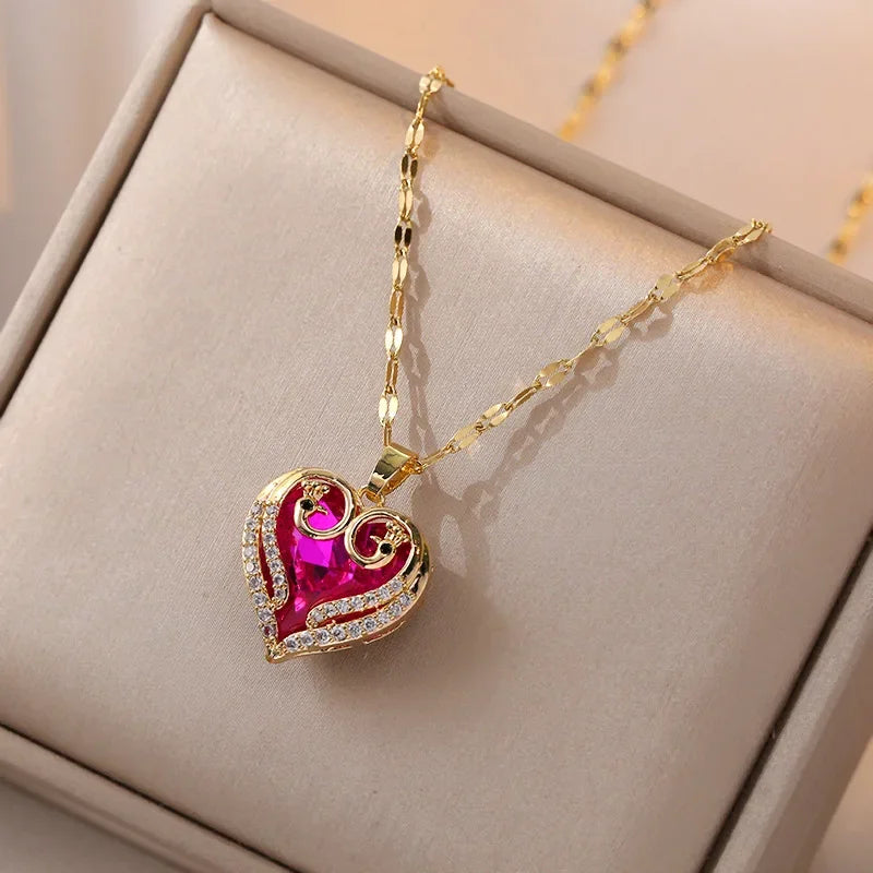 Fashionable and Luxurious Peach Heart Pearl Oyster Necklace, Personalized and Versatile Stainless Steel Clavicle Chain