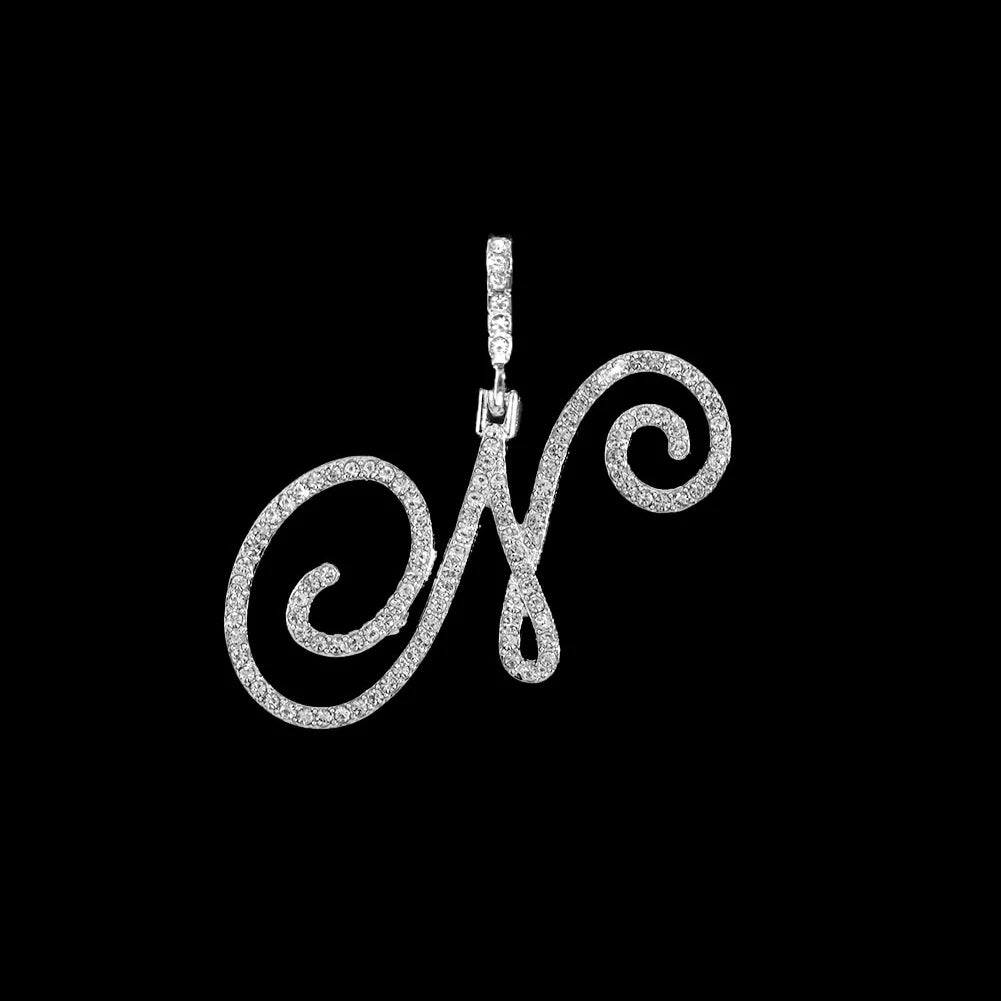 Fashion 26 Cursive Initial Letter Zircon Pendant Necklace For Women Shiny Crystal Alphabet Rope Chain Necklace Hip Hop Jewelry