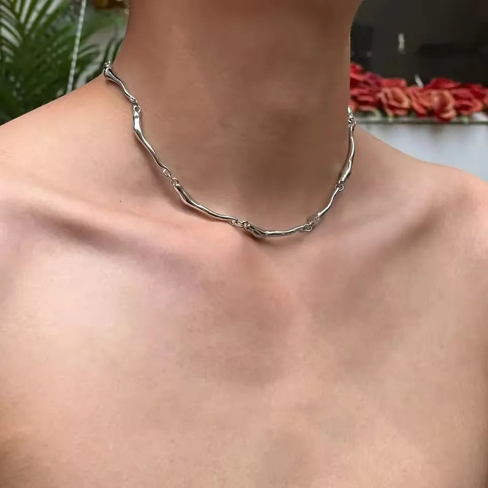 New Irregular Wave Shape Chain Men Necklace Advanced Sense Stainless Steel Figaro Cuban Chain Necklace For Men Women Jewelry ﻿