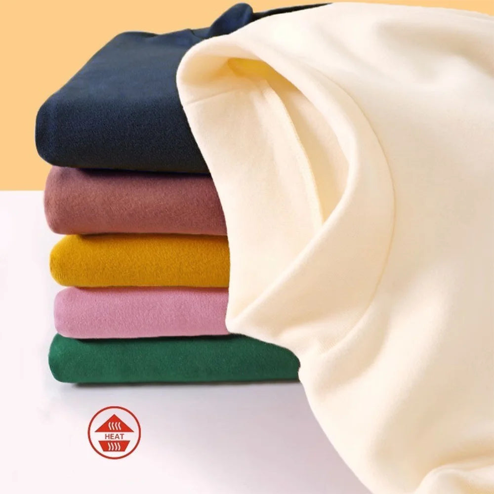 Children's Clothing Boys Girls Winter Thermal T-shirts Turtleneck Solid Long Sleeve Soft Warm Fleece Bottoming Shirts Kids Tops