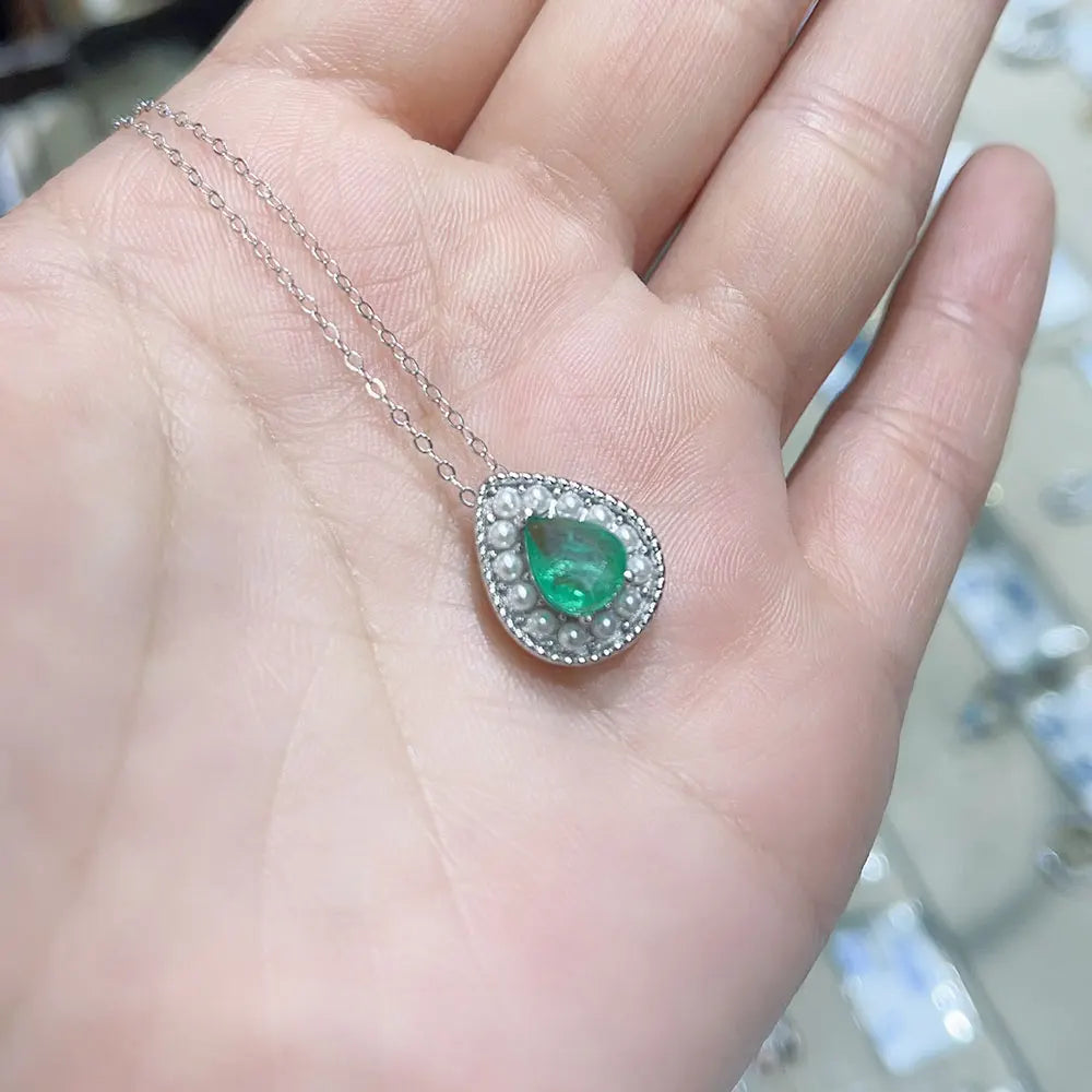 Genuine Emerald Pendant 6mm*8mm Natural Colombian Emerald Necklace Pendant 925 Silver Jewelry with 18K Gold Plating