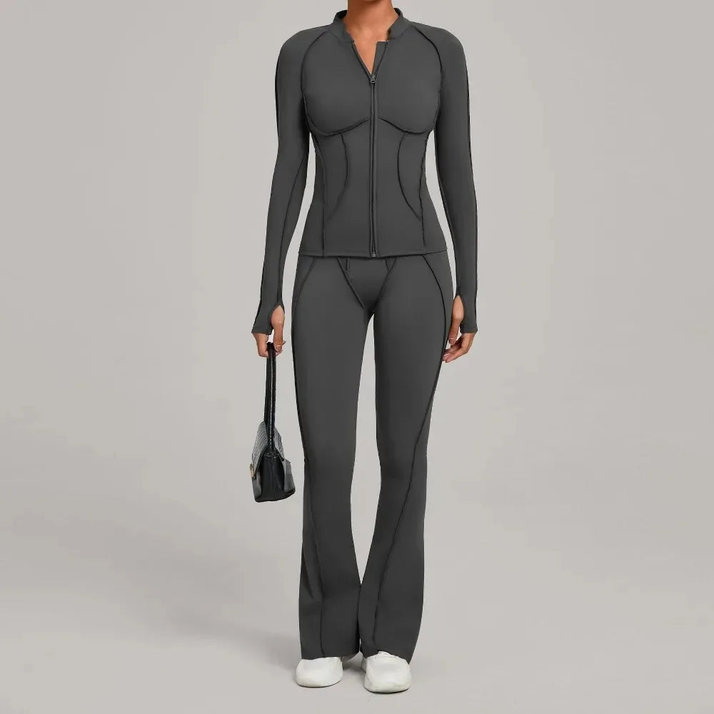 New Gym Yoga Outfit for Women Zipper Long Sleeve Fitness Suit Daily Casual Running Fitness Sportswear Two-Piece Sets Coat+Pants