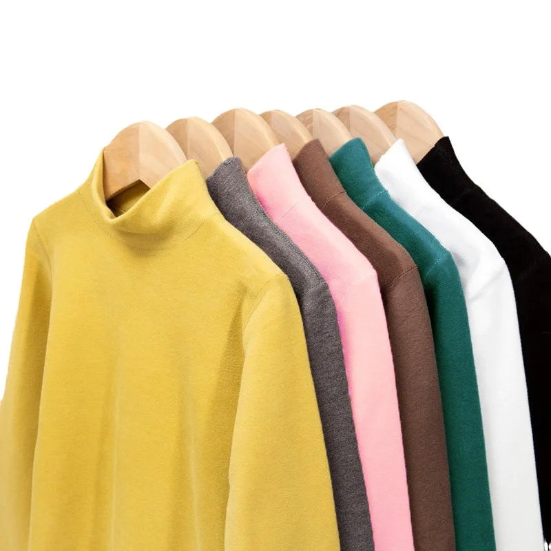 Children's Clothing Boys Girls Winter Thermal T-shirts Turtleneck Solid Long Sleeve Soft Warm Fleece Bottoming Shirts Kids Tops