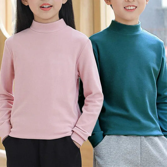 Children's Clothing Boys Girls Winter Thermal T-shirts Turtleneck Solid Long Sleeve Soft Warm Fleece Bottoming Shirts Kids Tops
