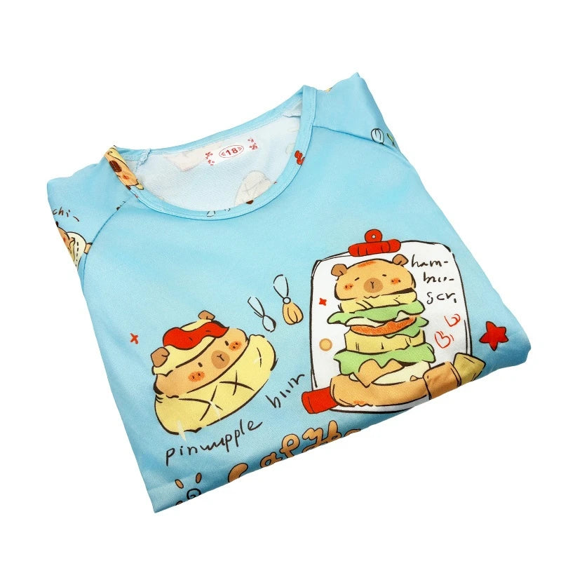 Capibara Kids Pajama Sets Long Sleeve Loungewear with Cute Animal Print Soft Sleepwear for Boys/Girls Cartoon Sleep Pants Outfit