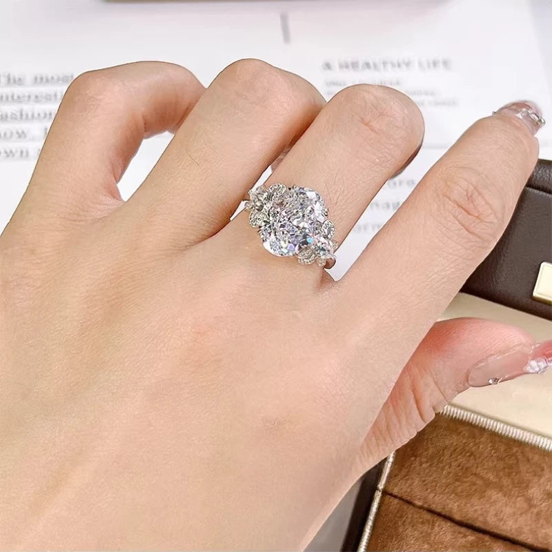 S925 silver ring with luxurious temperament, 9 * 13 zircon inlaid with crushed ice cutting, versatile women's jewelry