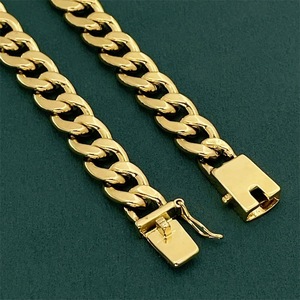 10MM 75CM Cuban Link Chain Men's 24K Gold AU999 - Gold Cuban link necklace, symbol of wealth luck, for holiday gifting