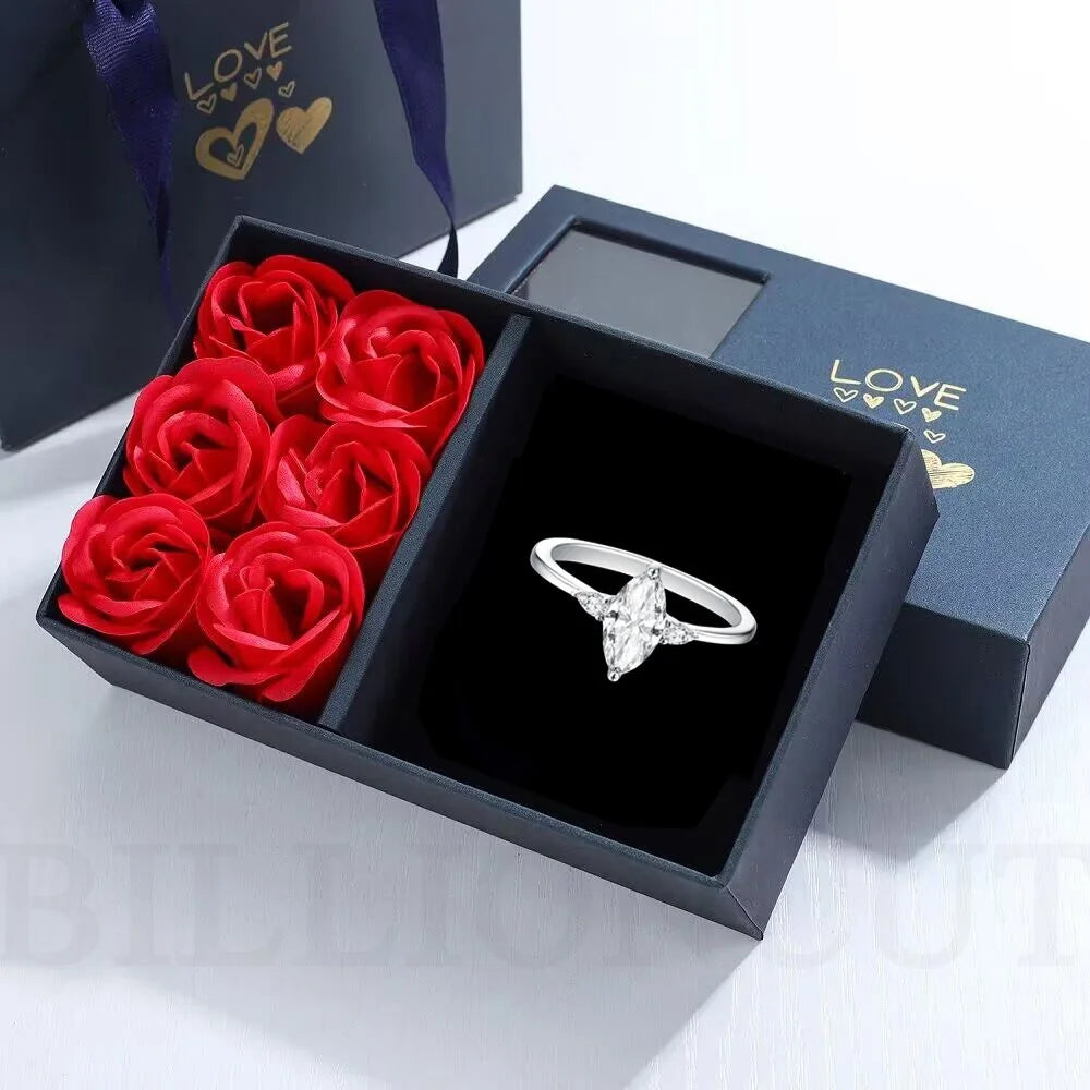 New 925 Sterling Silver  Rhombic Ring Adjustable & Durable Anti-Fade Anniversary & Wedding Jewelry Gift for Lover