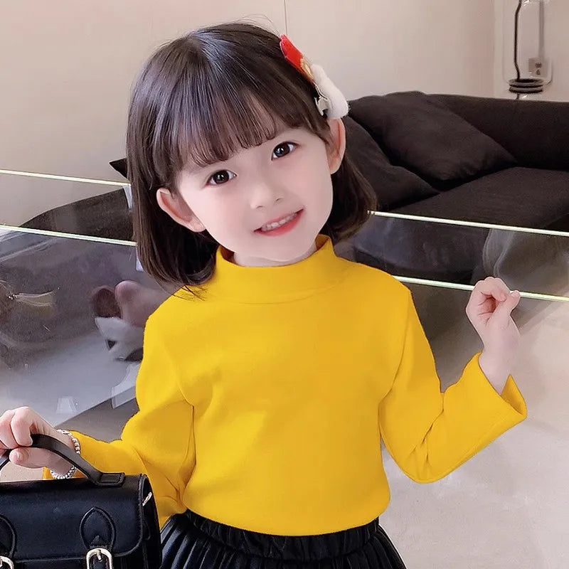 Children's Clothing Boys Girls Winter Thermal T-shirts Turtleneck Solid Long Sleeve Soft Warm Fleece Bottoming Shirts Kids Tops