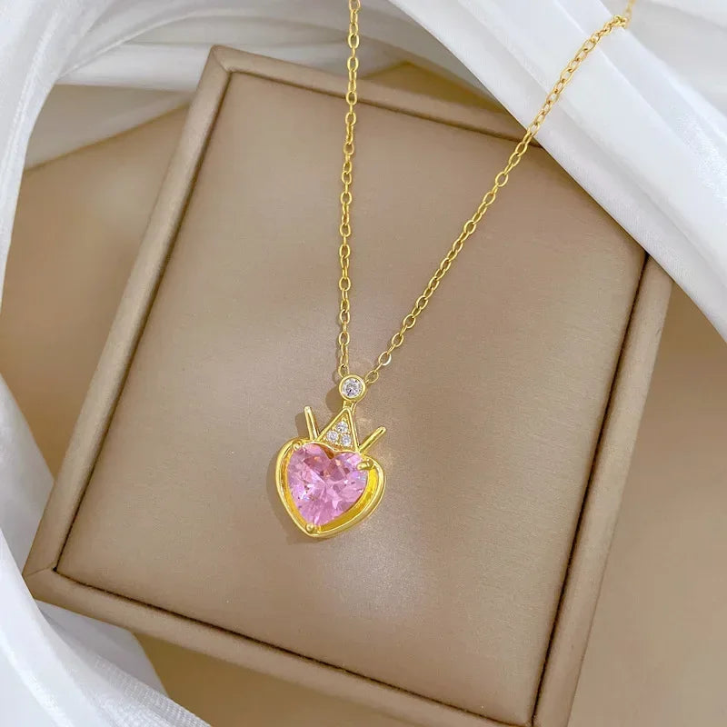 Fashionable and Luxurious Peach Heart Pearl Oyster Necklace, Personalized and Versatile Stainless Steel Clavicle Chain