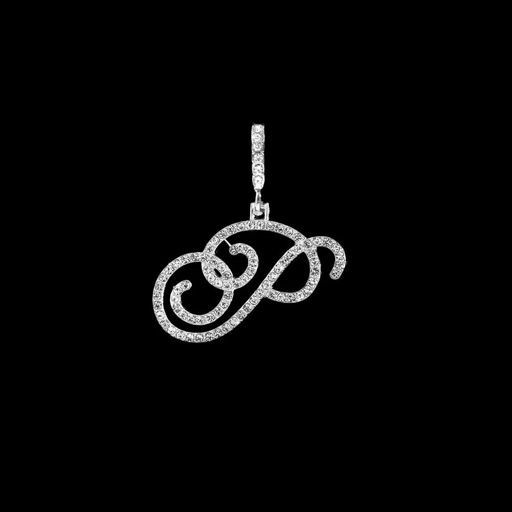 Fashion 26 Cursive Initial Letter Zircon Pendant Necklace For Women Shiny Crystal Alphabet Rope Chain Necklace Hip Hop Jewelry