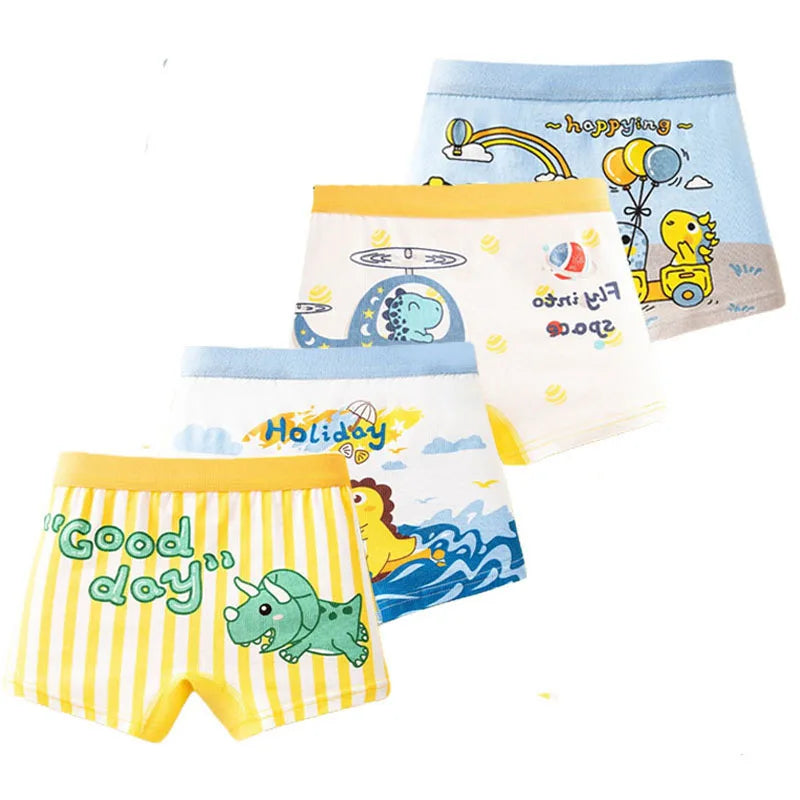 Multipack Dinosaur Pattern Athflow Style Boys Boxer Briefs Cotton Kids Boxers Breathable Children Underwear For 3-12 Years Old