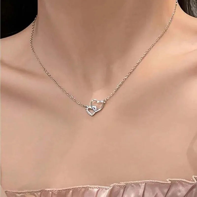 New Fashion Simple Silver Color Love Heart Pendant Necklace Charm Chain Collares Necklace for Women Party Jewelry Daily Wear