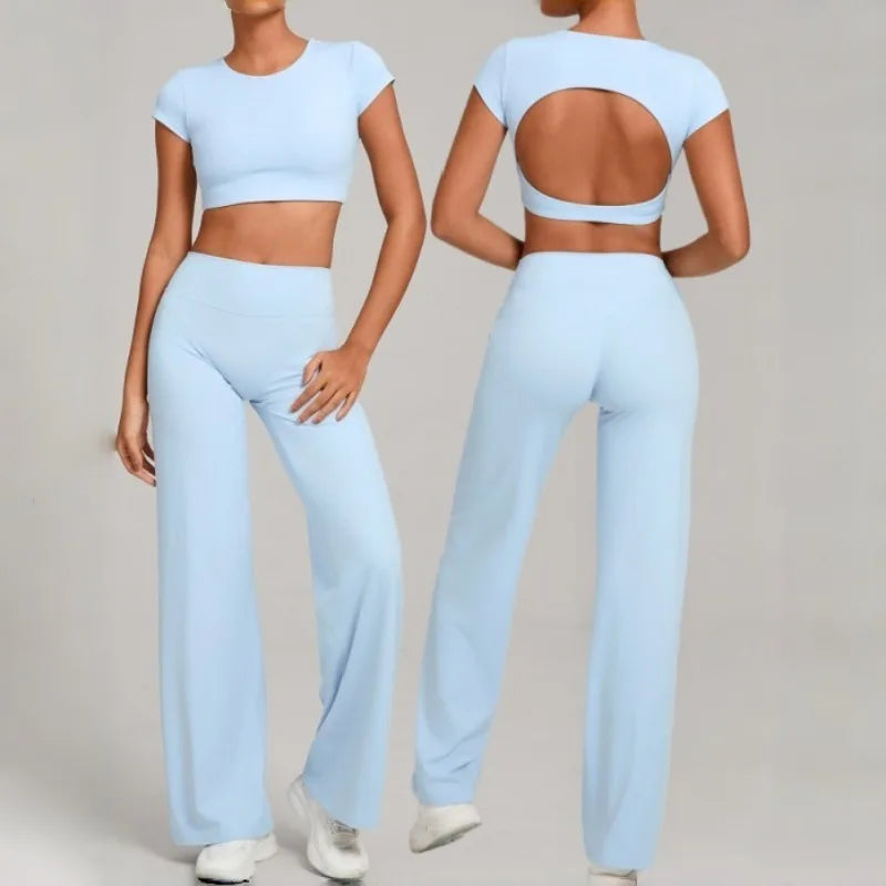 Women's Seamless Yoga Sets Sports Fitness Short-sleeved Loose Hip-lifting Pants Tracksuits Workout Gym Training Slim Fit Sets