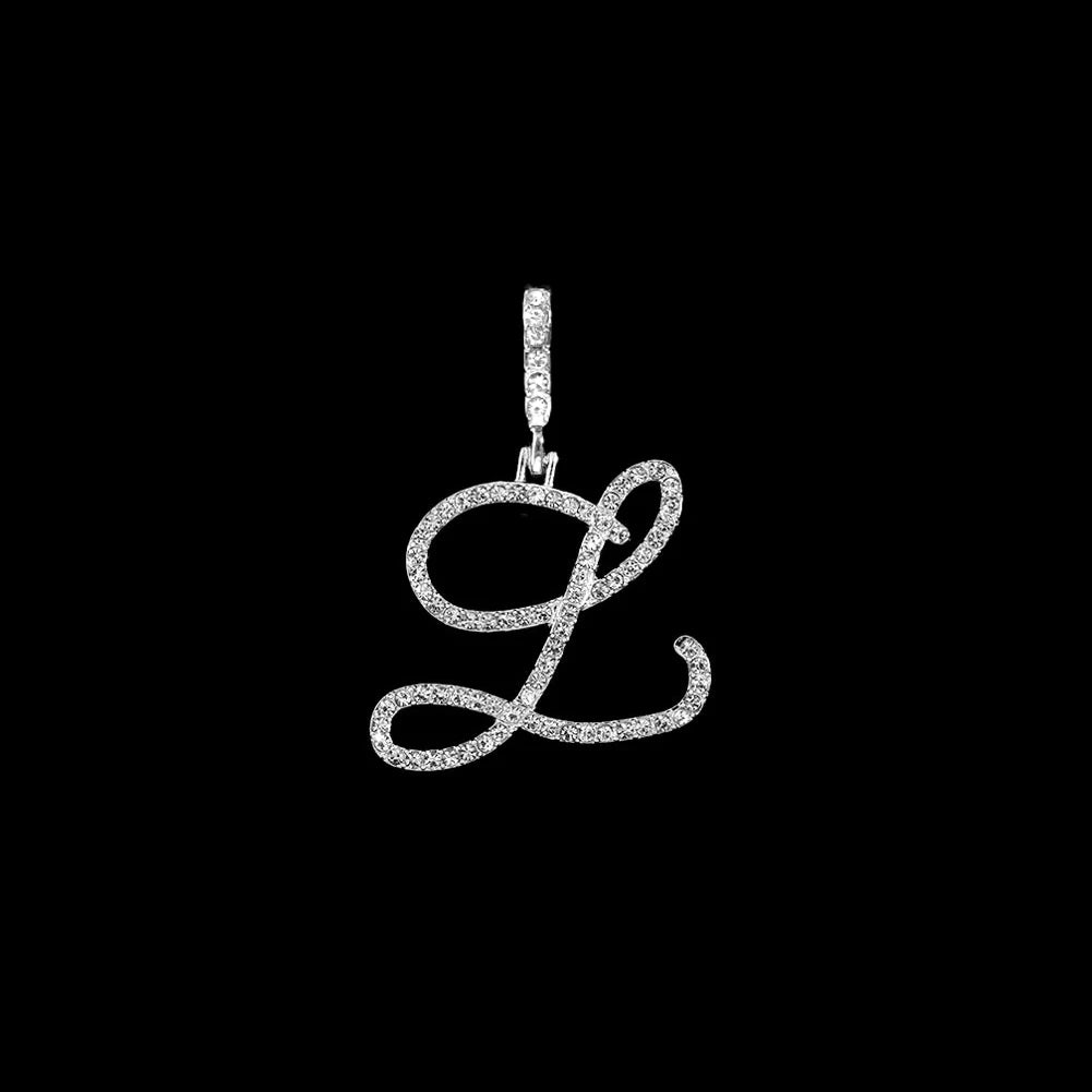 Fashion 26 Cursive Initial Letter Zircon Pendant Necklace For Women Shiny Crystal Alphabet Rope Chain Necklace Hip Hop Jewelry