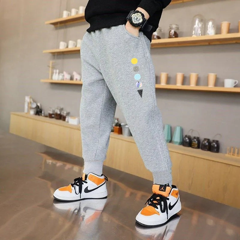 Spring Autumn Cotton Children Pants Baby Boys Leisure Sport Pants Kids Space Planet Print Trousers Students Sweatpants 3-14 Year