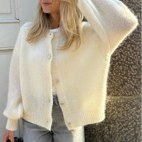 Women Solid Knitted Single Breasted Cardigan O-neck Long Sleeve Loose Soft Sweater 2024 Autumn Lady Knitwear ﻿