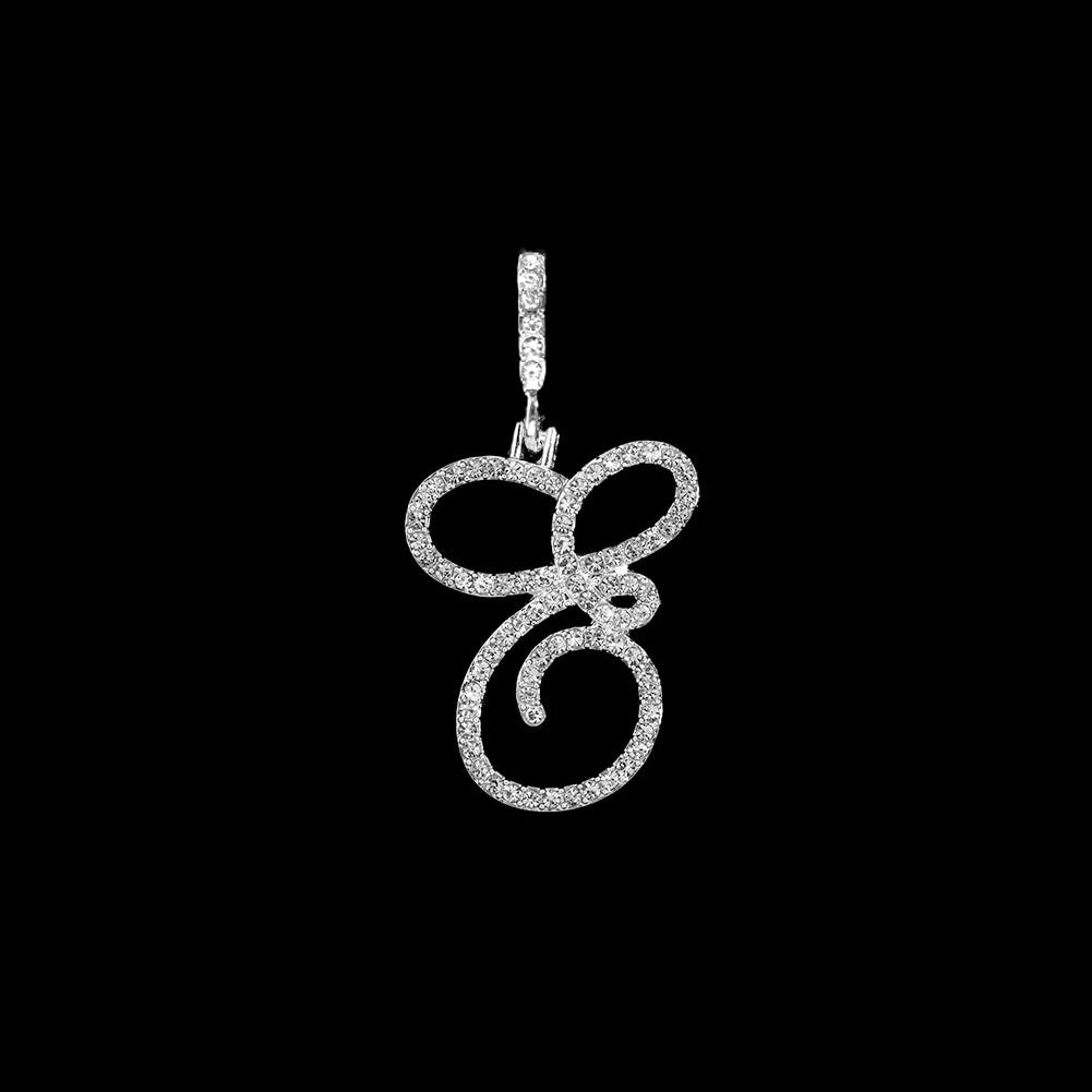 Fashion 26 Cursive Initial Letter Zircon Pendant Necklace For Women Shiny Crystal Alphabet Rope Chain Necklace Hip Hop Jewelry