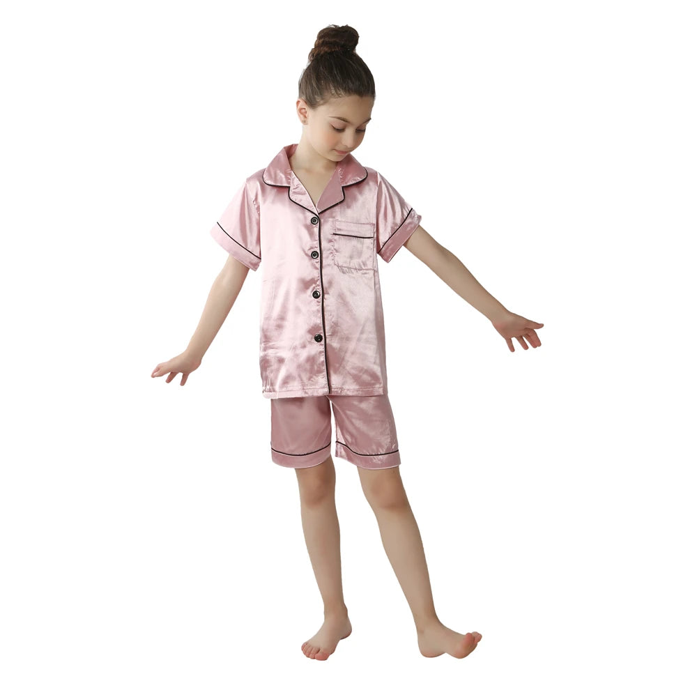 teenager loungewear children home clothing kids pajamas set girls silk satin pijama boys sleepwear baby nightgowns for 3-13Y