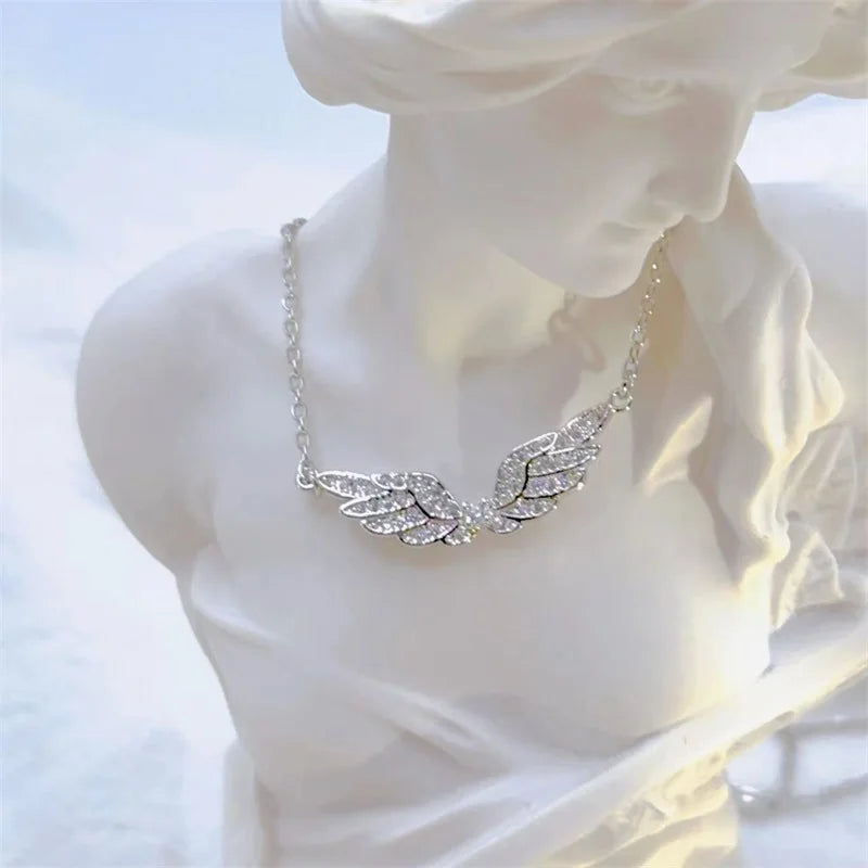 Fashion Retro Light Luxury White Jewelry Angel Wings Necklace Exquisite Personality Stainless Steel Clavicle Chain