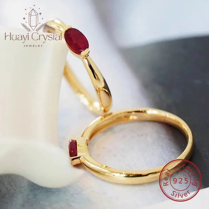 Refined S925 Sterling Silver Gold-plated ruby red zircon Ring For Women Casualfashion Design Luxury easiest